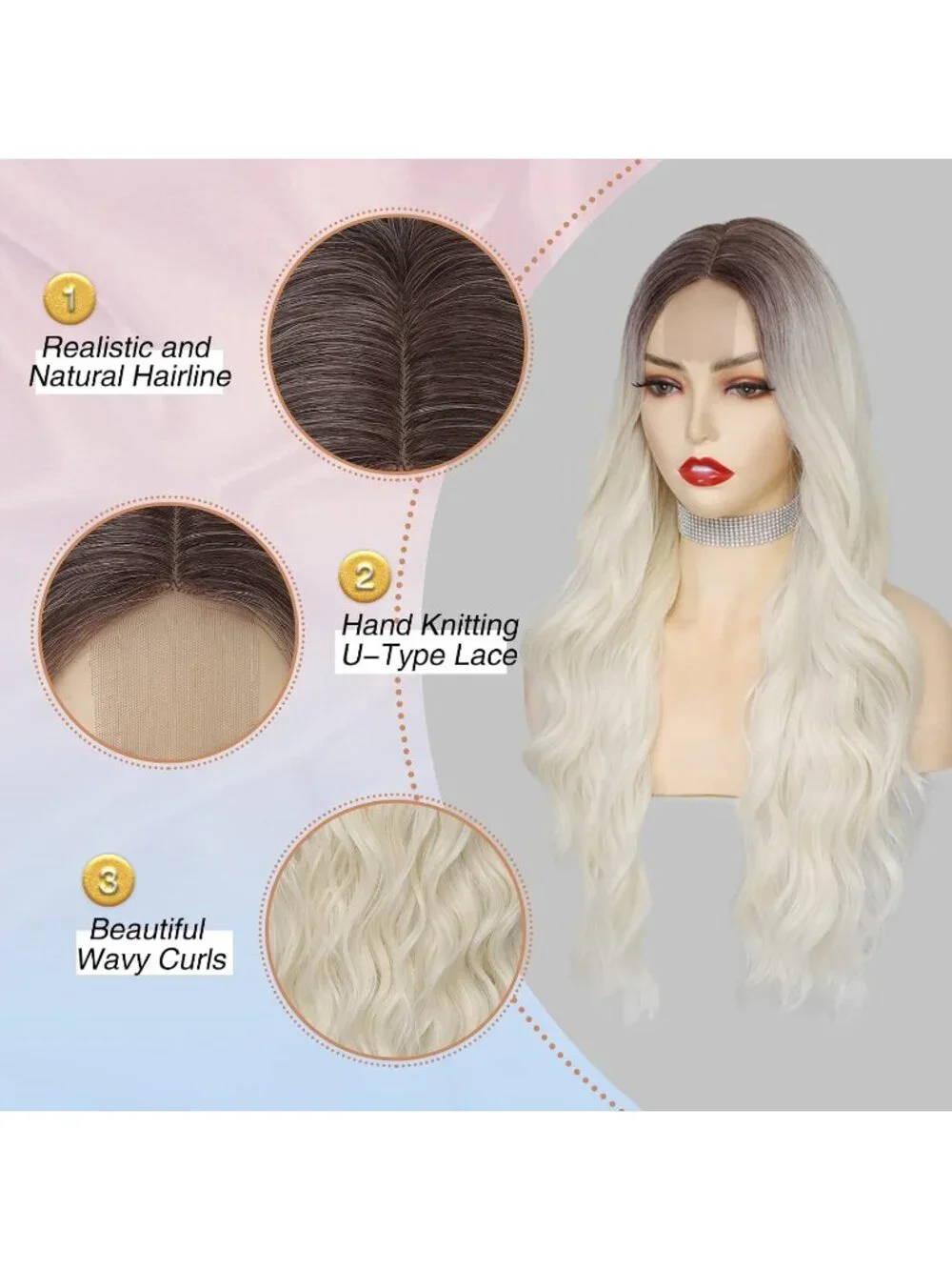 Women's Light Blonde 26 Inch Natural Looking Heat Resistant Long Wavy Wigs